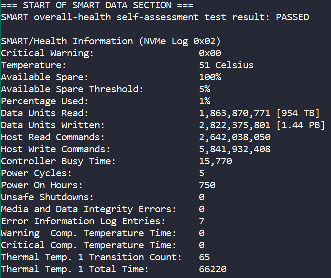 screenshot of SMART results